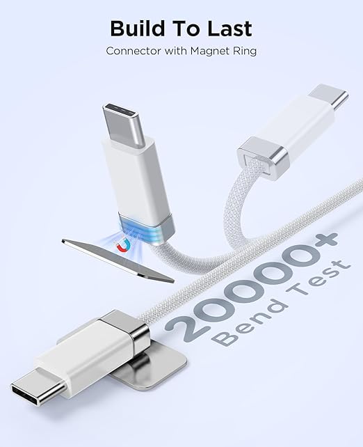 StayCable 3.3FT USB A to USB C Cable with Built-in Magnetic Holder for Nightstand, Desk and Car, 3A Fast Charging Anti-Drop Cord with 2 Adhesive Metal Plates, Braid Type-C Data Cable for iPhone 17