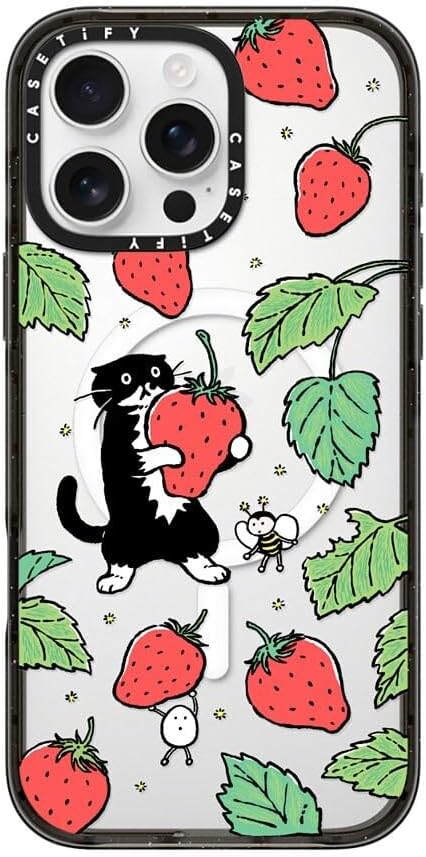 CASETiFY Impact iPhone 16 Pro Max Case [Slim/Compatible with Magsafe / 8.2 ft. 4X Military Grade Drop Protection] - Strawberry and Mo - Clear Black