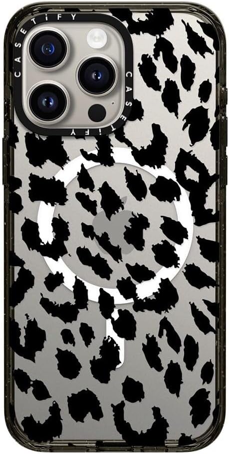 CASETiFY Impact Case for iPhone 15 Pro Max [8.2ft 4X Military Grade Drop Protection/Compatible with Magsafe] - Lacie Leopard - Clear Black