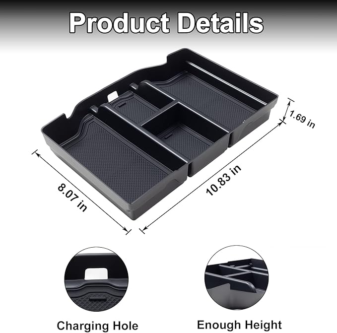PIMCAR Compatible with 2019-2024 2025 2026 Dodge RAM 1500 2500 3500 Center Console Organizer ABS Plastic Material Interior Accessories Armrest Box Insert Tray (Black Trim)