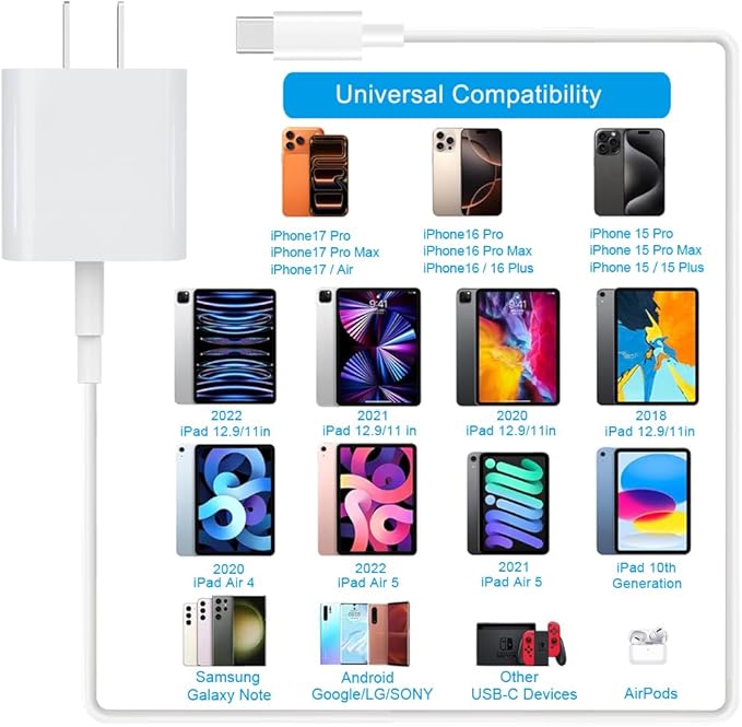 iPhone 17 16 15 Charger Fast Charging [2Pack] 33W Type-c Wall Charger Fast Charger Block with 6FT USB C to USB-C Cable for iPhone 17/17 Air/17 Pro Max/16/16 Plus/16 Pro Max/15 Pro Max/iPad Pro