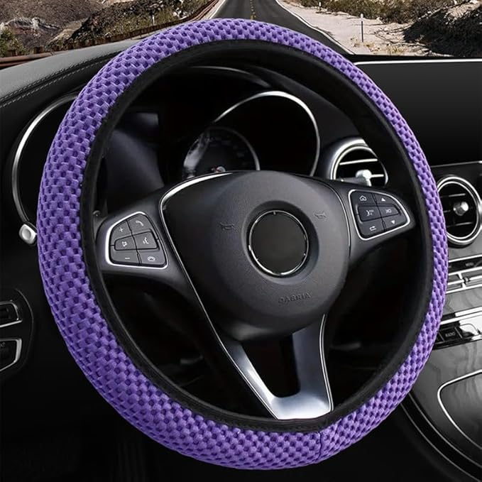 Elastic Stretch Steering Wheel Cover,Warm in Winter and Cool in Summer, Universal 15 inch, Microfiber Breathable Ice Silk, Anti-Slip, Odorless, Easy Carry (Purple)
