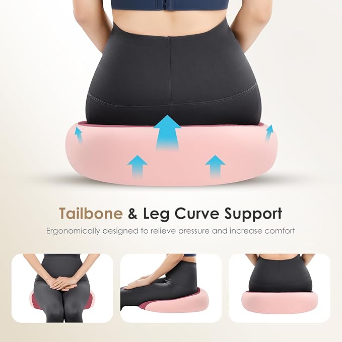 FLORICH Car Seat Cushion & Lumbar Support Pillow & Car Neck Pillow, Ergonomic Memory Foam Driving Seat Cushion for Back & Sciatica Pain Relief, Non-Slip Washable Cushion for Car, Driver, Office-Pink