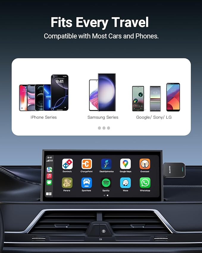 ZUCWO 2-in-1 Mini Wireless CarPlay Adapter for iOS Andriod Auto Plug and Play Low Latency Portable Carplay Adapter Converts Wired to Wireless CarPlay for iOS10+/Android 11+ (Green)