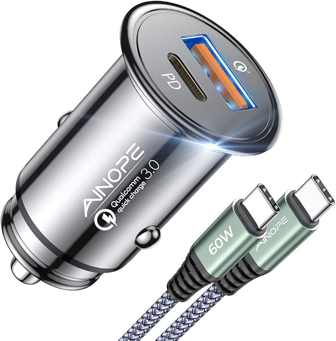 AINOPE 67.5W Car Charger USB C Fast Charge for iPhone 17 Pro Max,PD 45W USB C Car Charger Fast Charging【Mini&Metal】Cigarette Lighter Adapter USB-C Charger for Samsung S26 S25 for iPhone16 15 Mother's