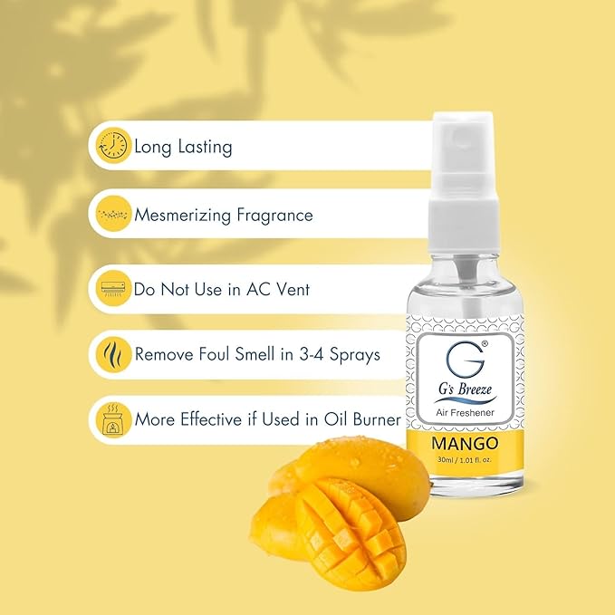G's Breeze Mango Air Freshener - Fruity Essence Aroma for Home, Car, or Office - Long-Lasting Tropical Scent of Ripe Mangoes for a Refreshing, Energizing Atmosphere
