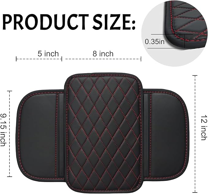 Car Armrest Cushion for Isuzu D-MAX MU-X 2015-2025, Center Console Covers Pad Leather Accessories, Arm Rest Protector Mat with Side Storage Bag for SUV/Sedan/Truck, B/Black-Red
