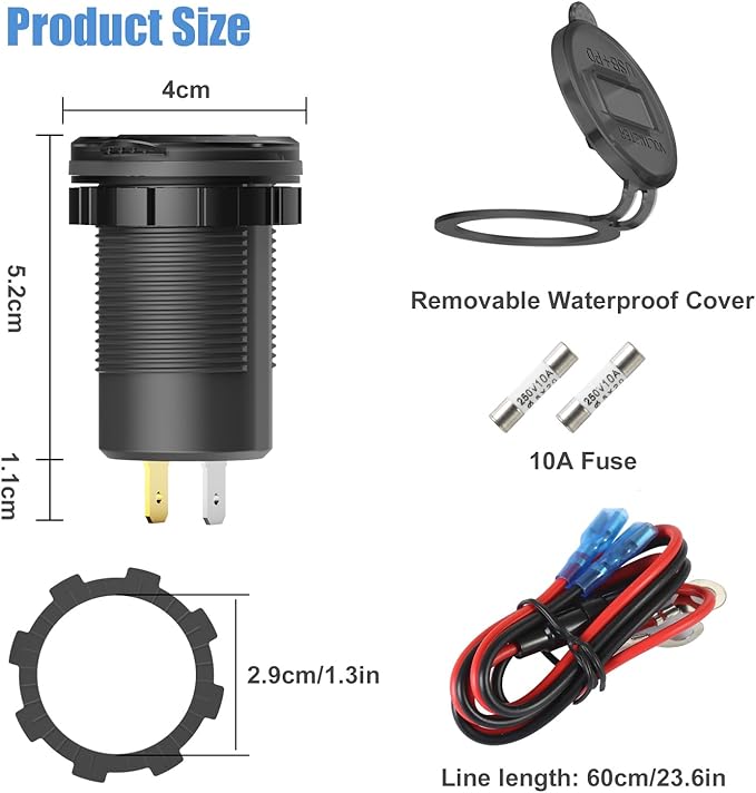 Hapytrip 12 Volt USB Outlet Dual Quick Charge 3.0 Port and PD3.0 USB C Car Battery Chargers Socket, Waterproof 12V Power Outlet Cigarette Lighter Replacement DIY Kit with Voltmeter and Switch for Boat