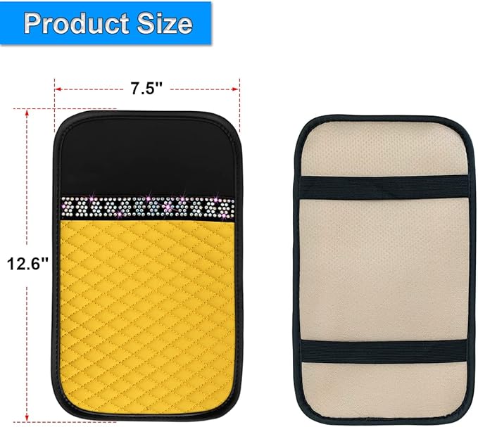 Car Center Console Cover, PU Leather Armrest Seat Box Protector Pad, Car Middle Console Armrest Cushion, Universal Auto Interior Decor Accessories for Most Vehicle, Truck, SUV (Yellow)