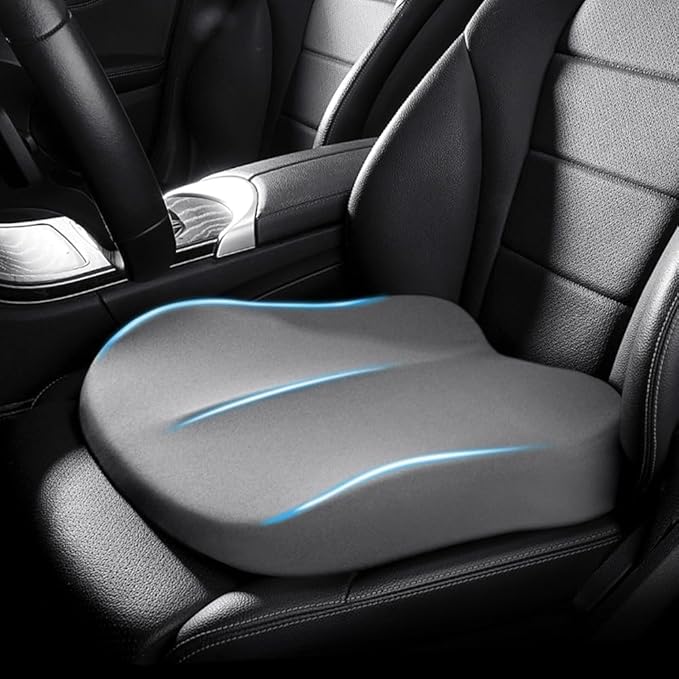 Adult Car Booster Seat Cushion, Car Seat Driver Height Boost Mat Memory Foam Car Seat Cushions Pad Improve Driving View Non-Slip 3D Office Chair Cushion Pressure Relief (Grey)