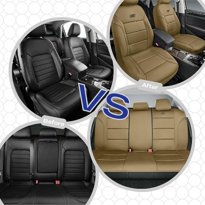 Skechers Memory Foam Car Seat Covers, Lycra Fabric Seat Covers, Seat Cover Full Set Airbag Compatible, Automotive Comfort Protection for Most Cars,Trucks, SUVs, All Brown