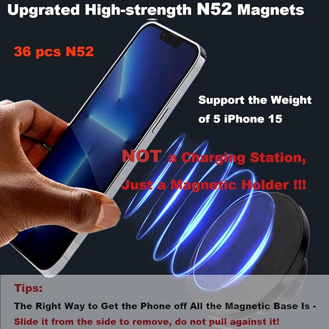 17mm Magnetic Ball Phone Mount Holder for Magsafe Phones, with Aluminium Extension Arm for Car Air Vent CD Slot Mount (4.26" Metal Arm)