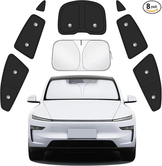 8pcs Car Window Shades for Tesla Model Y 2025 2026 Upgrade with Suction Cups [Suction No-Fall] | Full Coverage Window Covers Sunshades for Camping | Privacy Window Shade for Front, Rear, Side Windows