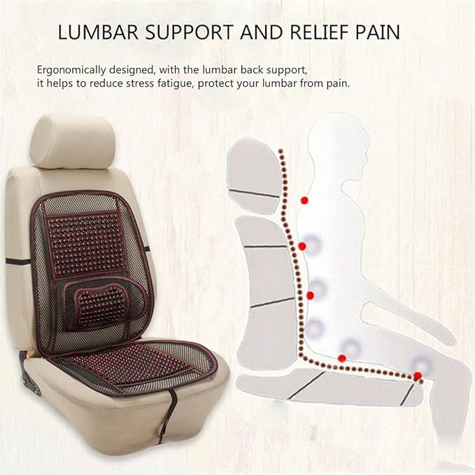 Blueshyhall Natural Massaging Car Seat Cover, Wooden Beaded Car Driver Seat Cushion (Black & Red)