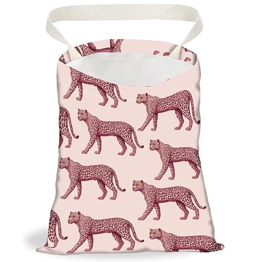 Leopard Print Car Trash Bag Hanging Garbage Bag with Snap Buttons Car-Back Seat Trash Storage Portable Dustbin for Car Interior Accessories Travel Camping
