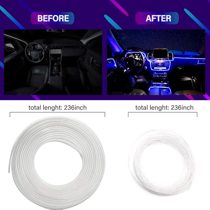 MAODANER Car LED Interior Strip Light, 16 Million Colors 5 in 1 with 236 inches Fiber Optic, Multicolor RGB Sound Active Automobile Atmosphere Ambient Lighting Kit - Wireless Bluetooth APP Control