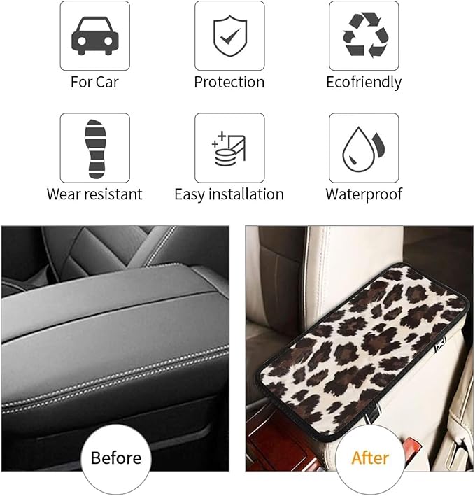 Brown Center Console Cover for SUV Sedan Classical Leopard Print Arm Rest Pad Middle Console Protector Vintage Armrest Seat Box Pads