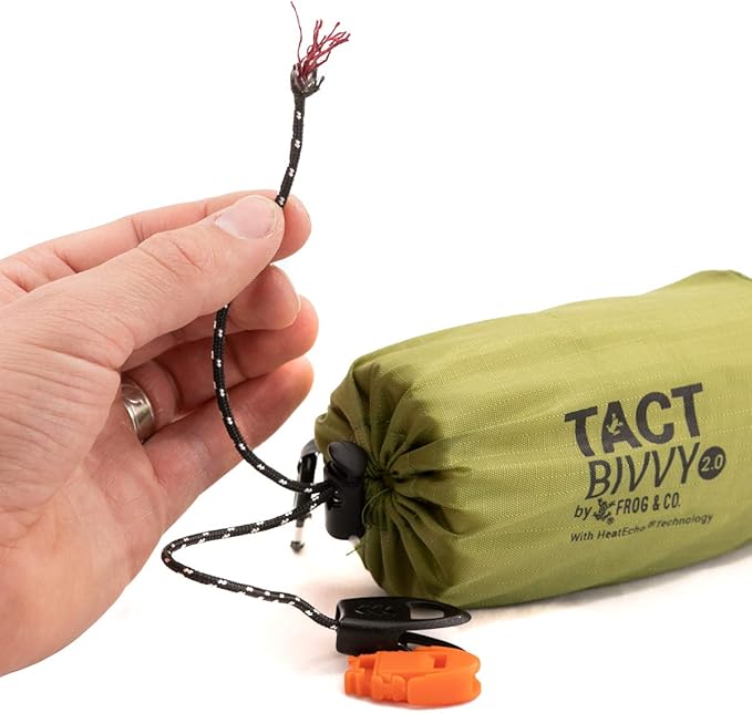 Survival Frog Tact Bivvy 2.0 Emergency Sleeping Bag with Stuff Sack, Carabiner & Survival Whistle – Compact, Lightweight, Waterproof, Reusable Thermal Bivy Sack Shelter Kit