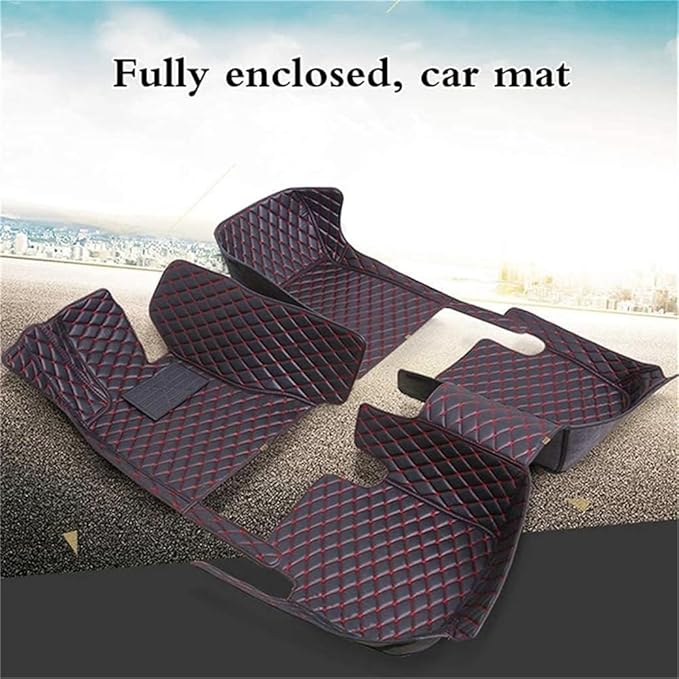Custom Car Mats All Weather Fit Automotive Floor Mats PU Leather Protector Mat for Most Sedan, SUV, Truck Floor Mats(Black and Red Side)