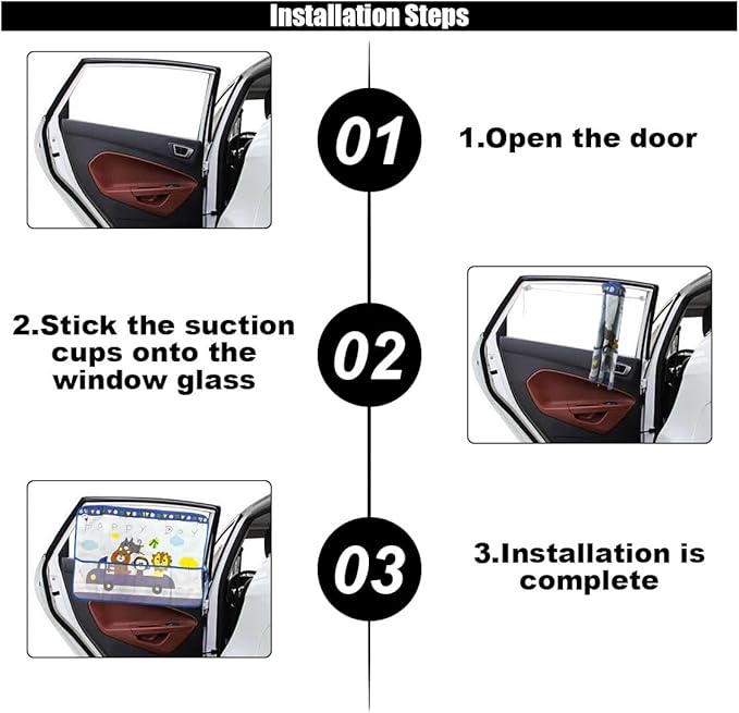 Car Window Shade for Baby, Blackout Car Window Curtain with Storage Pockets & 7 Suction Cups, Cartoon Pattern Cars Side Window Sun Shade Cover for Sun/Heat/UV Rays Protection (Blue-Animals)