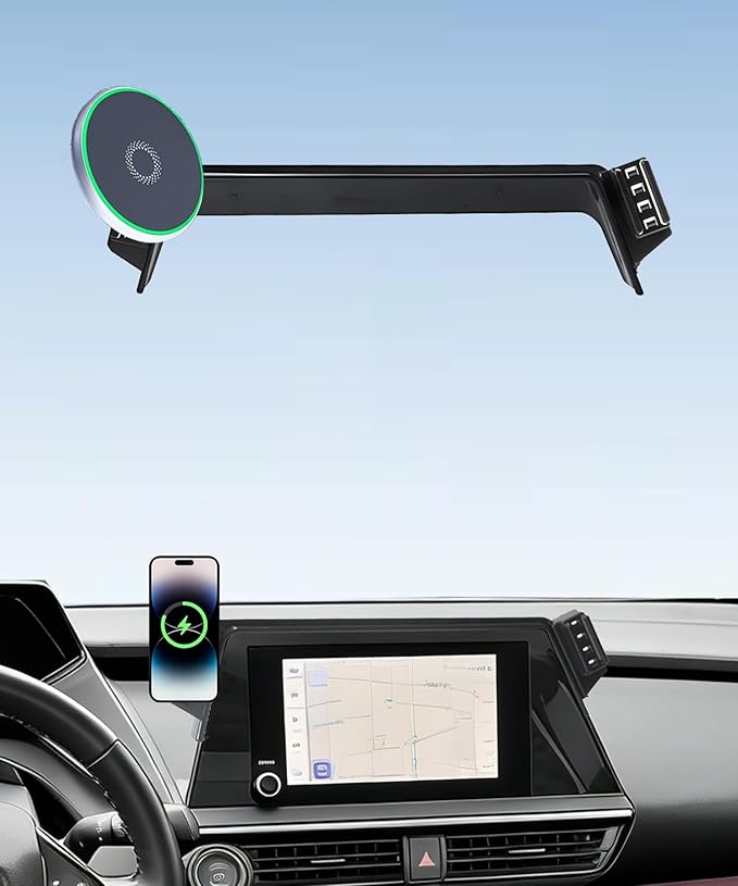 Car Phone Holder for Toyota Prius 2023 2024 2025 2026 Accessories 15W MagSafe Fast Wireless Charger Cell Phone Mount Apply to 8 Inch Touch Screen Fixed Clip 360° Rotation