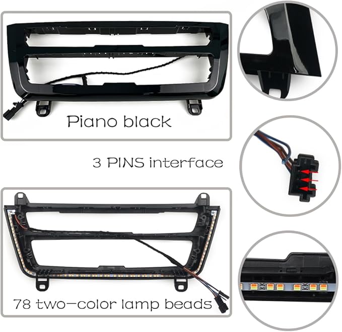 Car Inner Air Condition A/C Panel LED Lighting Ambient Light Trim Accessories For BMW 3 4 Series 3GT F30 F36 M3 M4 Center Control Two-color Atmosphere Lamp Panel Replacement Cover (Piano Black)