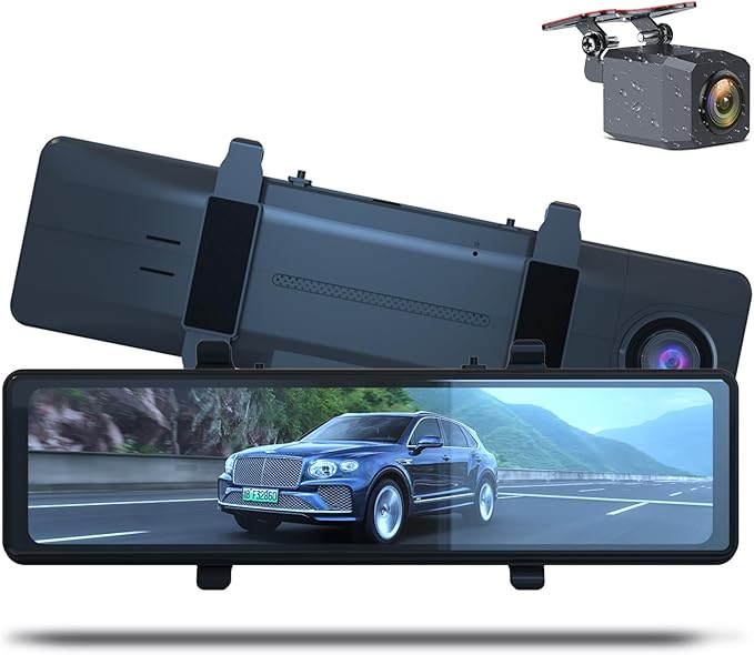 KBD 11.26'' 4K Smart Rear View Mirror Dash Cam Front and Rear, Android Auto Carplay with Backup Camera for Car Recording Parking Assistance Night Vision