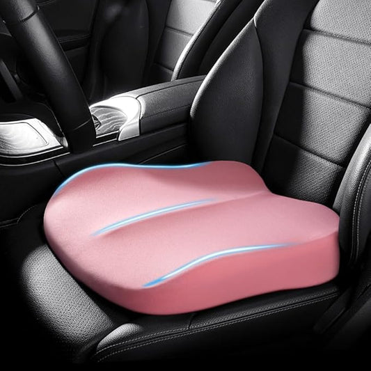 Adult Car Booster Seat Cushion, Car Seat Driver Height Boost Mat Memory Foam Car Seat Cushions Pad Improve Driving View Non-Slip 3D Office Chair Cushion Pressure Relief (Pink)