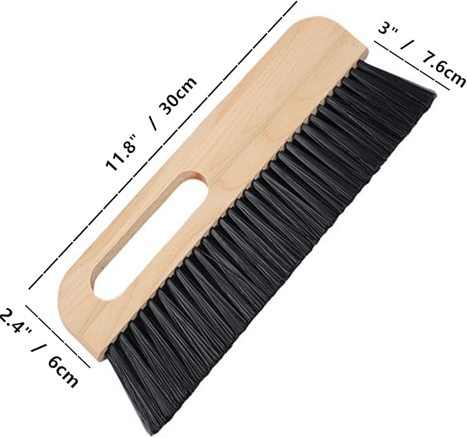 1Pcs large concrete brush, 11.8 inch long thick horsehair cleaning brush tool, masonry concrete broom hand brush, dust removal brush, soft black horsehair fiber, with comfortable wooden handle