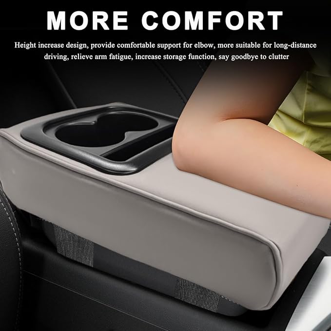 Car Center Console Armrest Pillow, 14"×8.3" Waterproof Leather Armrest Box Cover with Cup and Phone Holder, Soft Memory Foam Arm Rest Console Pad Protector for SUV Truck (Gray, Glossy)