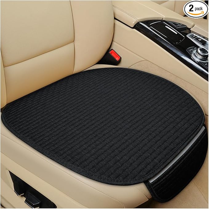 2PCS Car Seat Bottom Cover Pad, Comfortable Auto Front Seat Button Cushion Pad with Pocket, Breathable Vehicle Seat Protector Mat, Universal Truck SUV Van Car Accessories (Black)