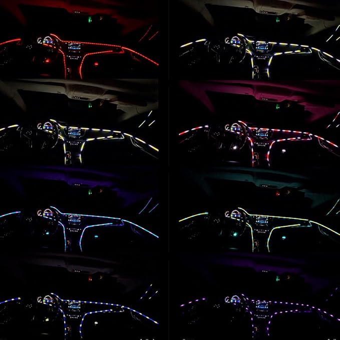 LED Interior Car Strip Light, Multicolor RGB 9 in 1 Optic Ambient Lighting Kits，Dual Control with Switch and A P P, Neon Lights On Car Dashboard with Music Sync Mode (9 in 1)