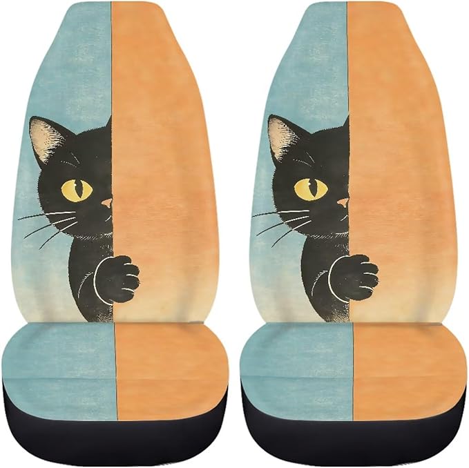 BIGCARJOB Cute Cat Car Seat Cover Set for Front Seat Only, 2 Pack Auto Front Seat Protector Saddle Blanket for Women Car Interior Accessories