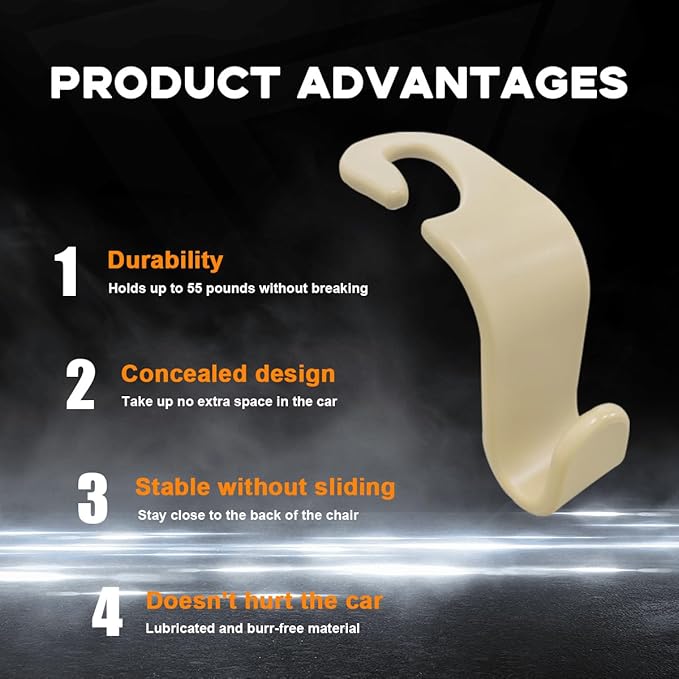4PCS Car Seat Headrest Hook, Auto Back Seat Hanging Storage Organizer, Vehicle Seatback Hanger Holder for Purse Handbag Coat Umbrella, Universal Interior Car Accessories (Beige)