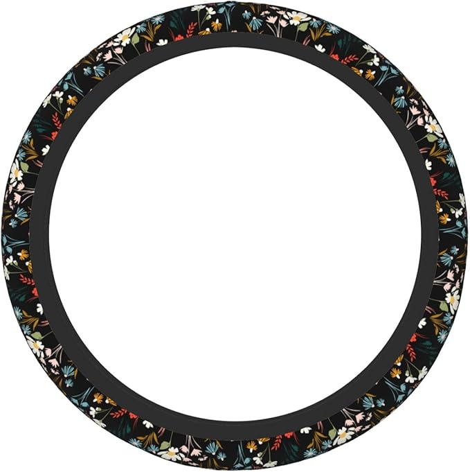 Chic Wildflowers Steering Wheel Cover for Men Women Universal Car Accessories 15 Inch Neoprene Auto Interior Decor