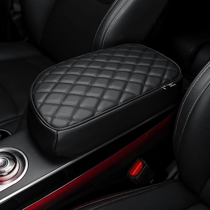 Car Armrest Cushion Cover Compatible with Genesis GV70 2022 2023 2024 2025 Accessories, Leather Center Console Armrest Pad(Black)