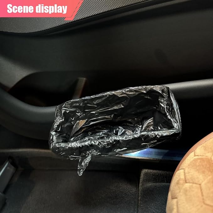 Car Trash Can, Leather Car Garbage Can with One Roll Trash Bag, Foldable Hanging Storage Container, Mini Trash Bin, Vehicle Garbage Organizer Holder for Door Side, Back Seat (Saddle Brown)