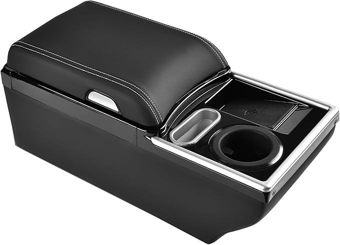 Coverado Center Console, Universal Bench Seat Center Console, Truck Back Seat Car Organizer with Cup Holder, Rear Central Car Armrest Box with Storage, Black