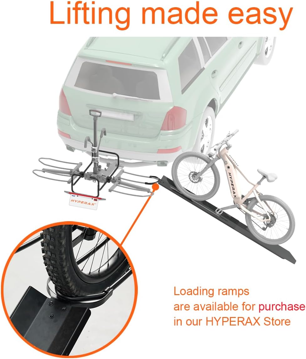 HYPERAX 2023 Volt RV -RV Approved Hitch Mounted 2 E Bike Rack Carrier for RV,Camper,Motorhome,Trailer,Toad with 2" Tow Hitch Receivers - Up to 2X 80lbs eBikes with Up to 5" Fat Tires