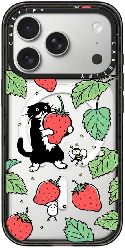 CASETiFY Impact iPhone 17 Pro Case [Slim/Compatible with Magsafe / 8.2 ft. 4X Military Grade Drop Protection] - Strawberry and Mo - Clear Black