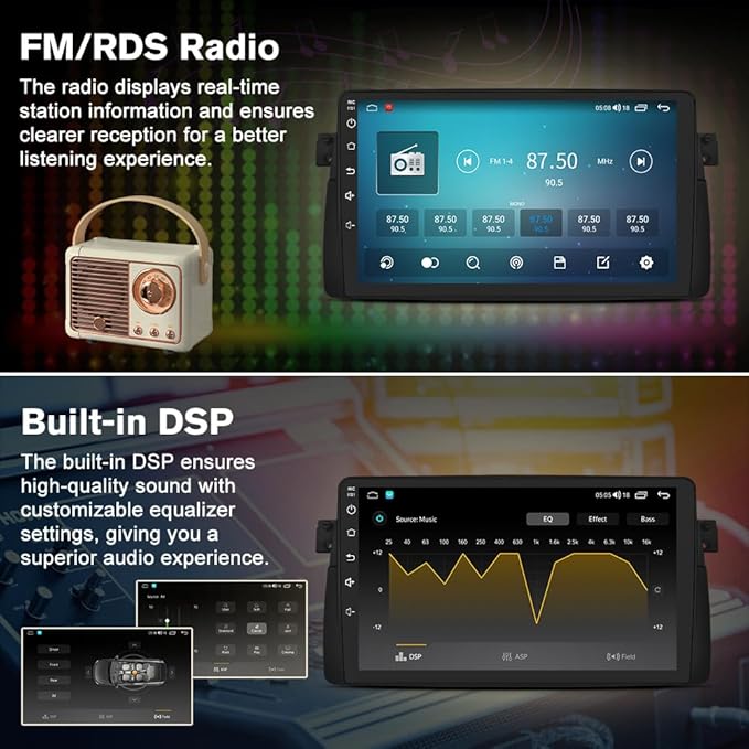 Junsun 8 Core Car Radio Stereo for BMW 3 Series E46 M3 1998-2006 with Carplay Android Auto Bluetooth FM 5GWiFi SWC Backup Camera【4G RAM+64G ROM】