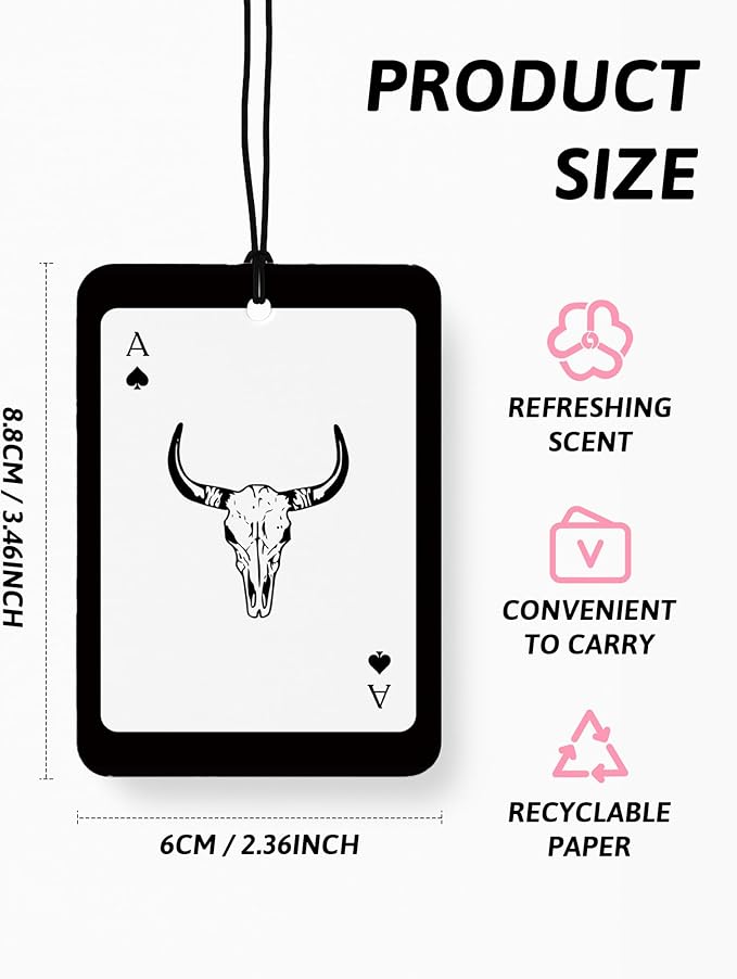 Vintage Western Car Air Freshener 4 Pcs, Long Live Cowgirls Cow Skull Cactus Ace Card Hanging Air Freshener for Cars Closet Drawer Books, Retro Western Car Accessories Mirror Decor for Women
