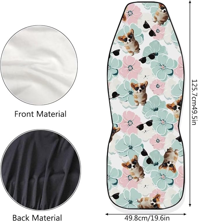 Funny Dog Flowers Car Seat Covers for Womens Mens Universal Auto Front Seats Protector Fits for Car,SUV,Van, Truck
