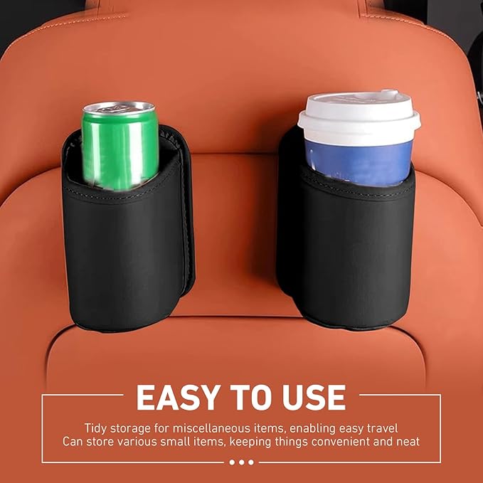 2 PCS Car Door Cup Holder, Multifunctional Leather Storage Bag Trash Can, Waterproof Side Door Pocket for Beverage Water Cup Mobile Phone, Fit for Most Cars Trucks (Black)