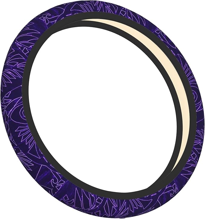 Purple Tapa Partten Car Steering Wheel Cover for Women Men 14-15 Inch Stretch Cloth Anti-Slip Wrap Protector Case Fit Universal Auto Accessories Decor Sweat Absorption (No Tools Needed)