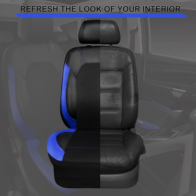 CAR PASS Leather seat Covers,Automotive Universal Sport car seat Cover Super 5mm Composite Sponge Inside,Airbag Compatible fits Most Cars, SUVs, Trucks, and Vans (Full Set,Black and Blue)