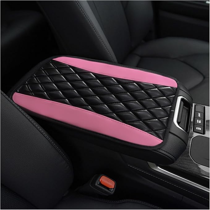 Car Center Console Cushion Pad, PU Leather Waterproof Auto Armrest Box Cover Protector, Comfortable Armrest Seat Box Cover Mat, Universal Car Accessories for SUV Truck (Pink)