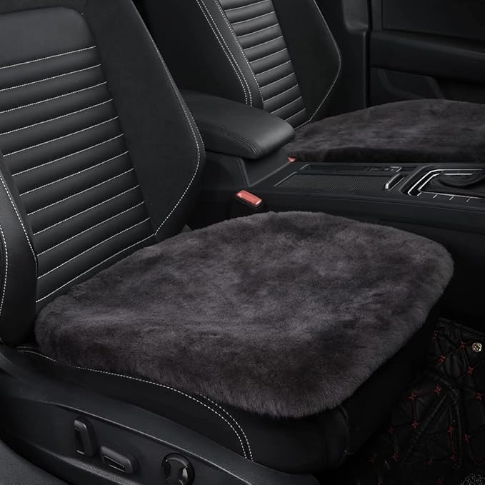 Genuine Sheepskin Auto Seat Pad, Australian Soft Wool Seat Cover Breathable and Sweat-Wicking Comfort Warm Universal Fit,19.2 inch x19.2 inch (Front seat Cushion 1pc, Dark Grey)