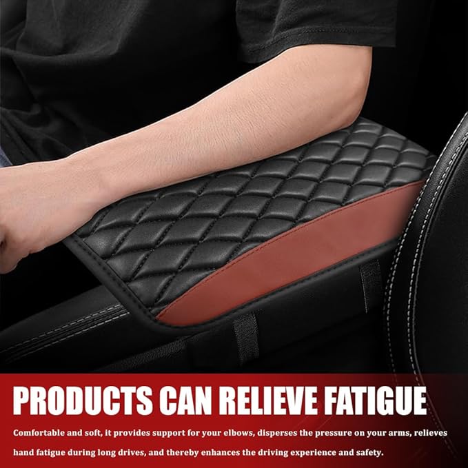 Car Center Console Cushion Pad, Armrest Cover for Car, Leather Waterproof Armrest Seat Box Cover, Auto Accessories Comfortable Arm Rest Box Cushion Pad for Most Vehicles (Coffee)