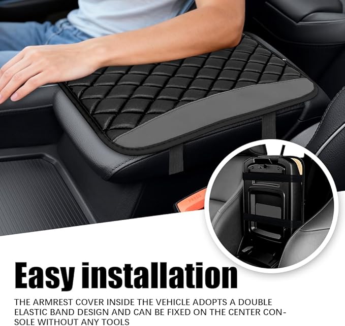 Car Center Console Cushion Pad, Arm Rest Covers, 12.6"×7.5" Leather Waterproof Auto Armrest Seat Box Protector, Auto Comfortable Center Console Cover Universal for Most Vehicles (Grey)